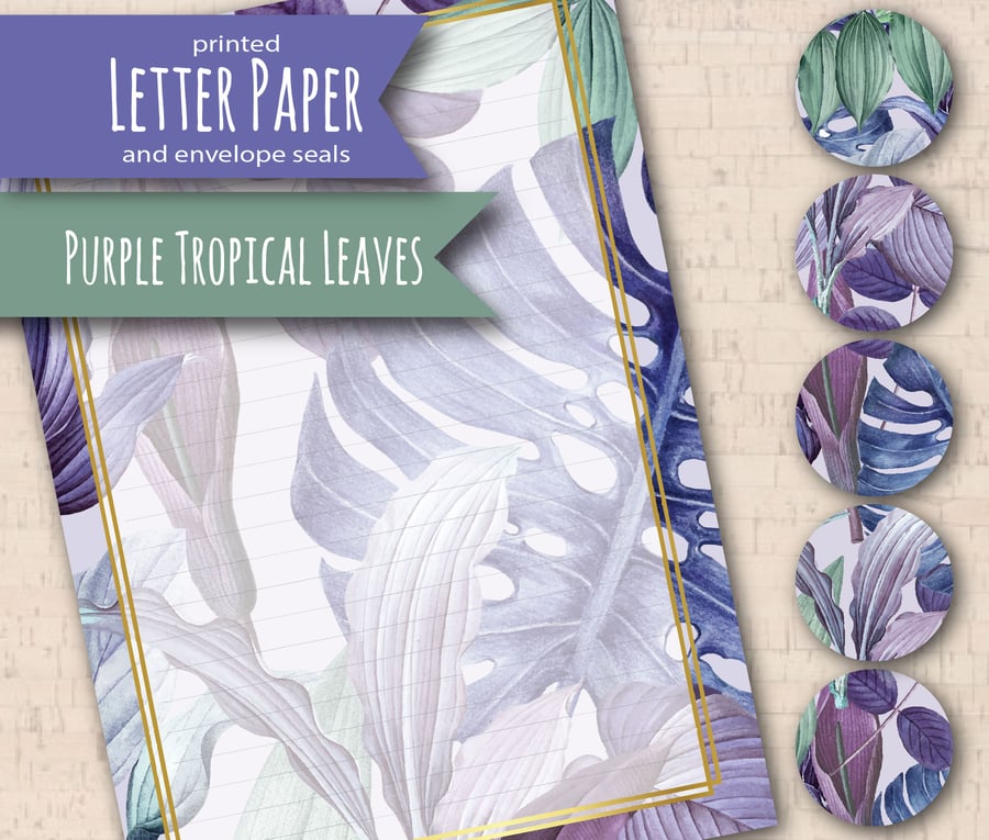 Letter Writing Paper Purple leaves, complete with envelope seals