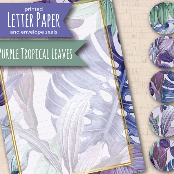 Letter Writing Paper Purple leaves, complete with envelope seals