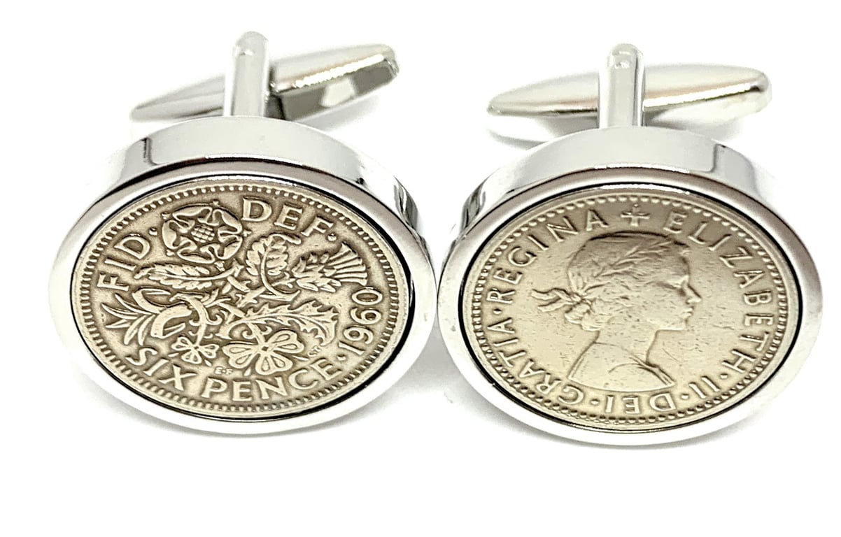 1956 Sixpence Cufflinks 70th birthday. Original sixpence coins Great gift HT