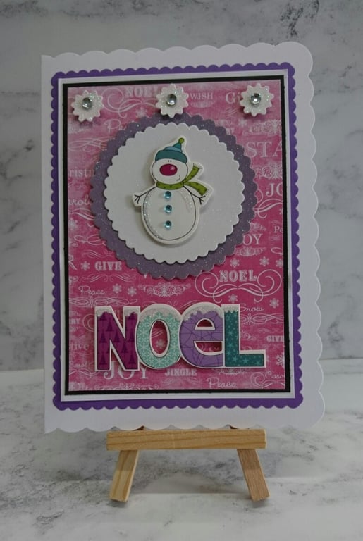 Handmade Christmas Card Noel Snowman with Snowflakes