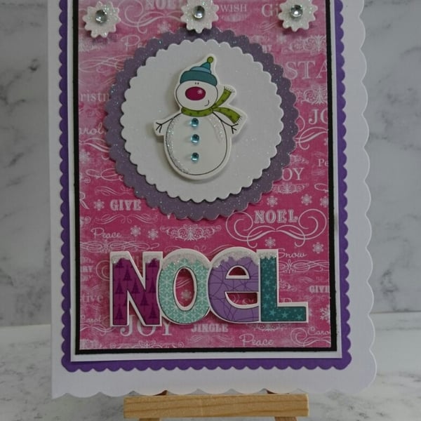 Handmade Christmas Card Noel Snowman with Snowflakes