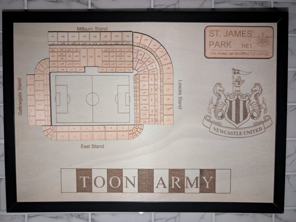Newcastle United's St. James' Park wall plaque laser engraved seating plan