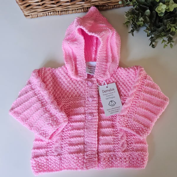 Designer Baby Girls Hooded Jacket Hand Knitted  0-6 months size