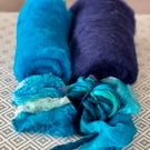 Nuno Felt Hat and Cowl on a Ball Course - Navy & Sea Blue Green Materials Kit