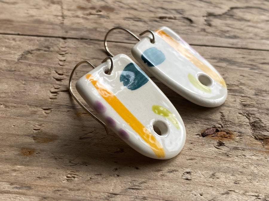 Handmade Ceramic and Silver Drop Earrings