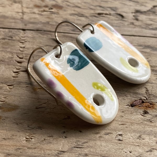 Handmade Ceramic and Silver Drop Earrings