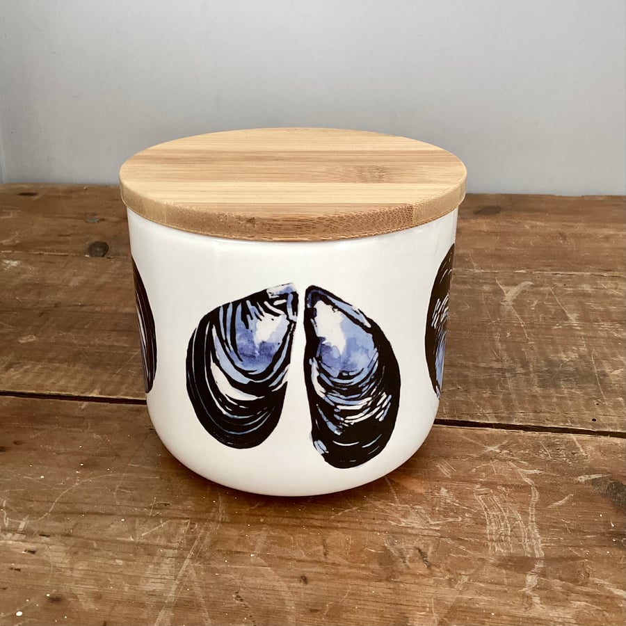 Mussel Shell Design Storage Jar - coastal home kitchenware, shellfish