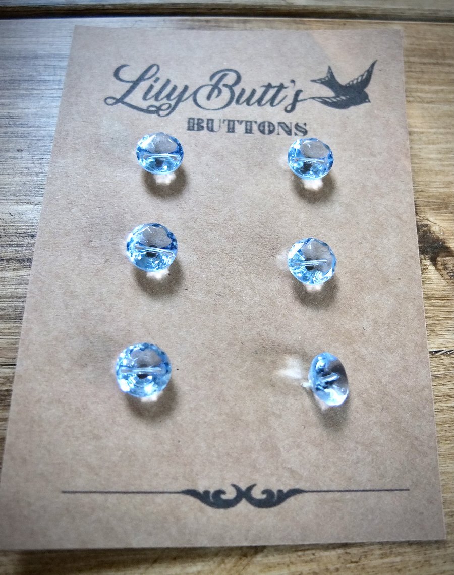 6 Vintage Pale Blue Glass Buttons