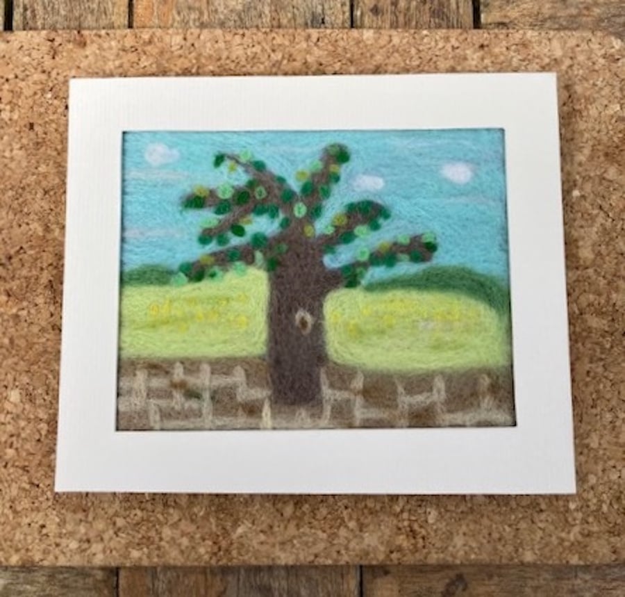 Tree by the fields felted picture.