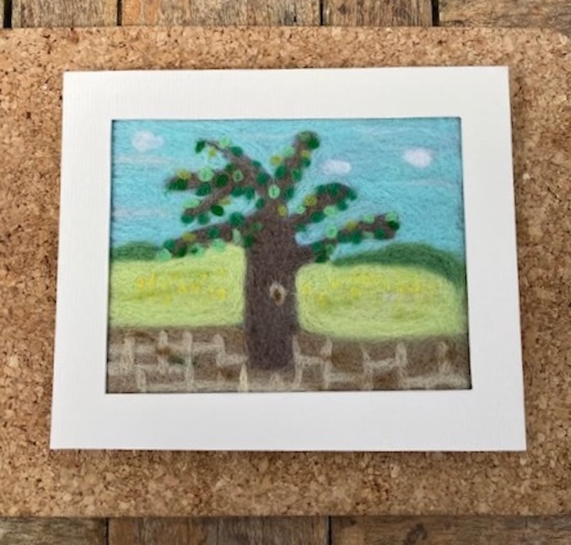 Tree by the fields felted picture.