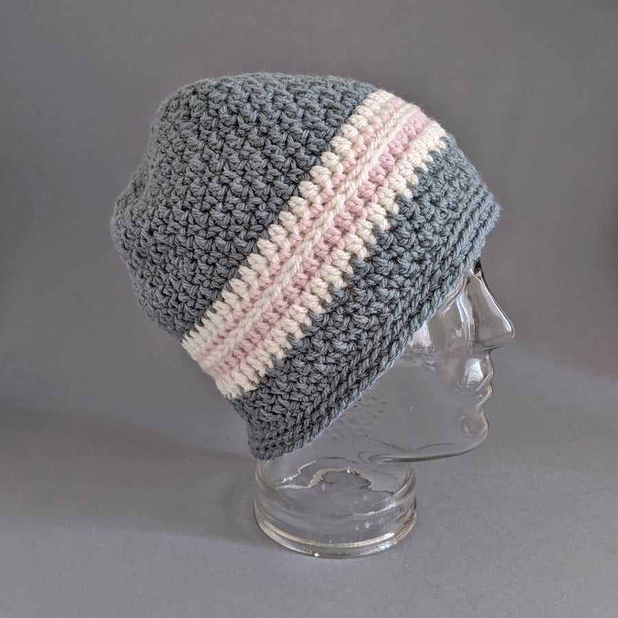 SALE - Beanie Hat in Sage Green, Pink and Cream