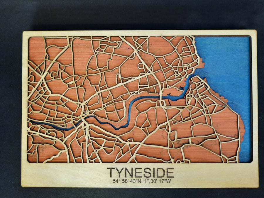 Tyneside 3D layered hand made map art