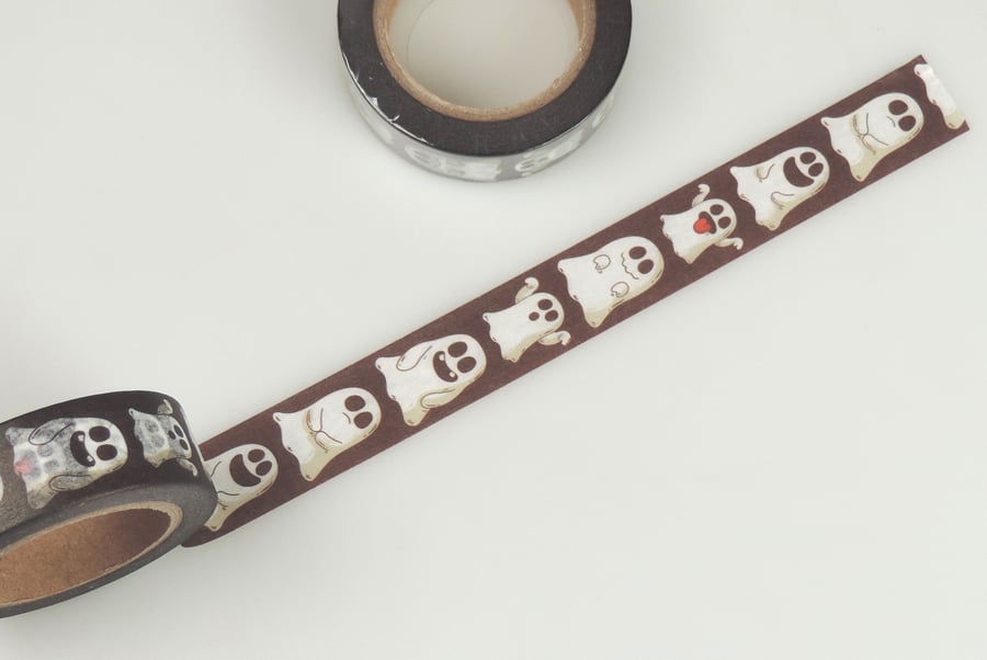 2 x Ghosts 15mm Washi Tape, 10m, Halloween Decorative Tape, Journals, Crafts