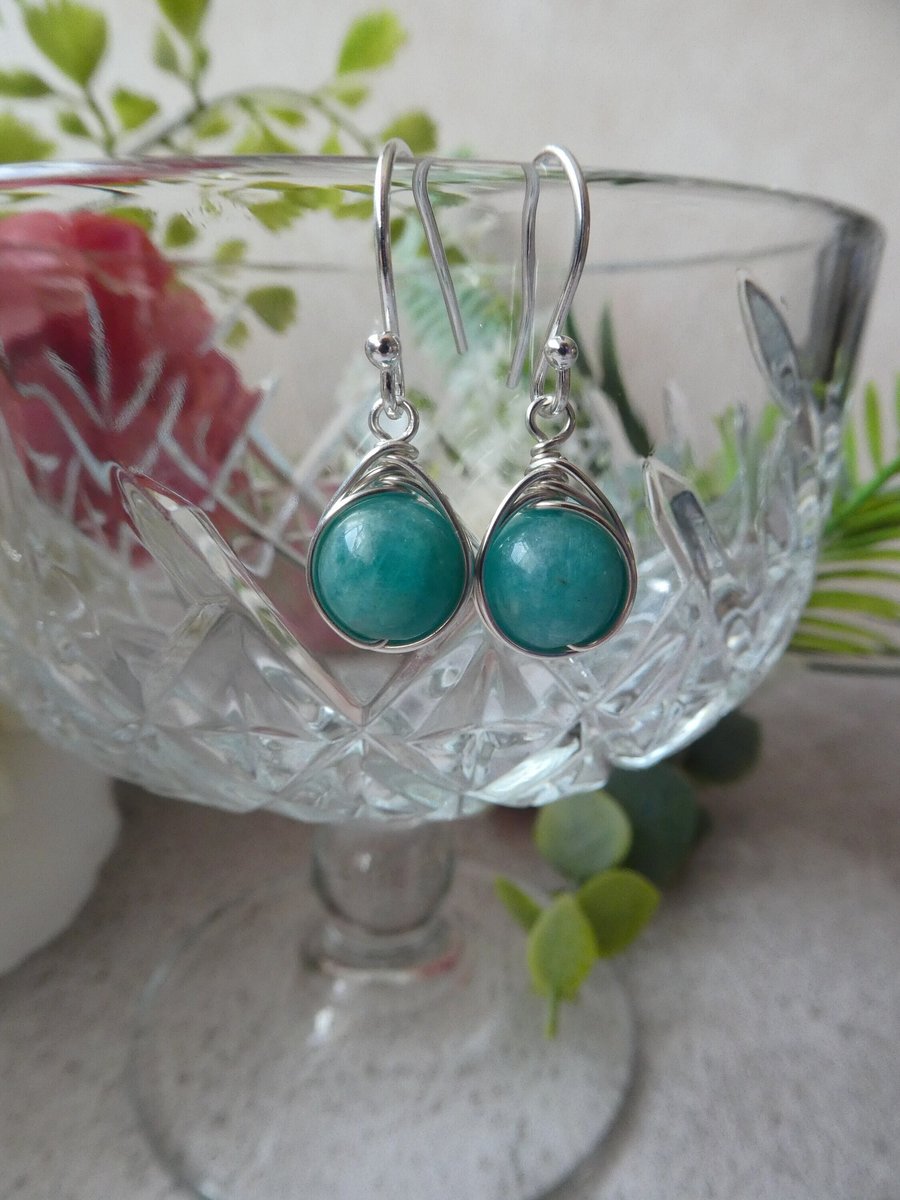 Sterling Silver Amazonite Earrings, Teal Russian Amazonite Earrings 