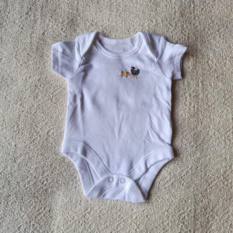 Hen and Chicks, Baby Vest, age 0-3 months, hand embroidered