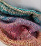 Handknit Cotton blend Circular Eyelet Cowl in pastel rainbow  - Image 3