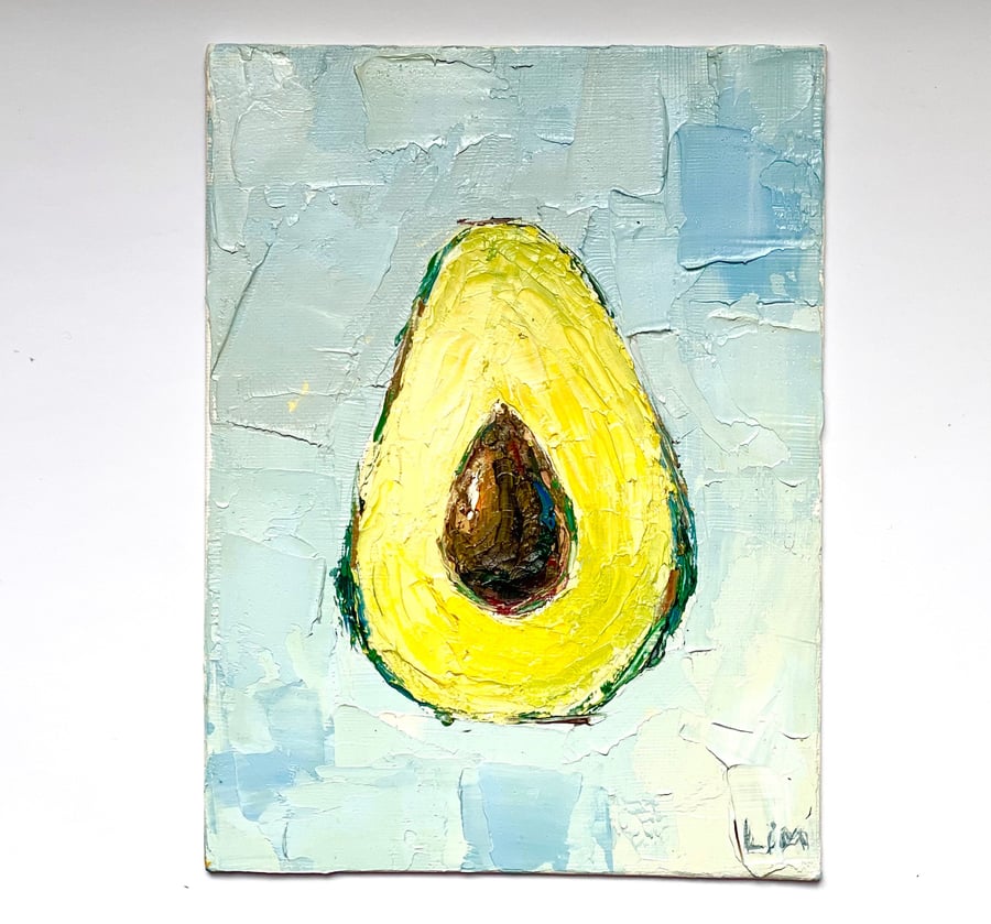Avocado Painting Avocado Gift Wall Decor Original Art Still Life Vegetable Artwo