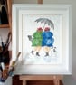 Best Friends walking the Dog together in the rain. Original Painting - Image 2