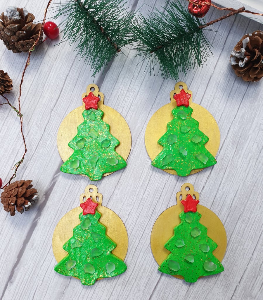 Seaglass and clay Christmas ornaments