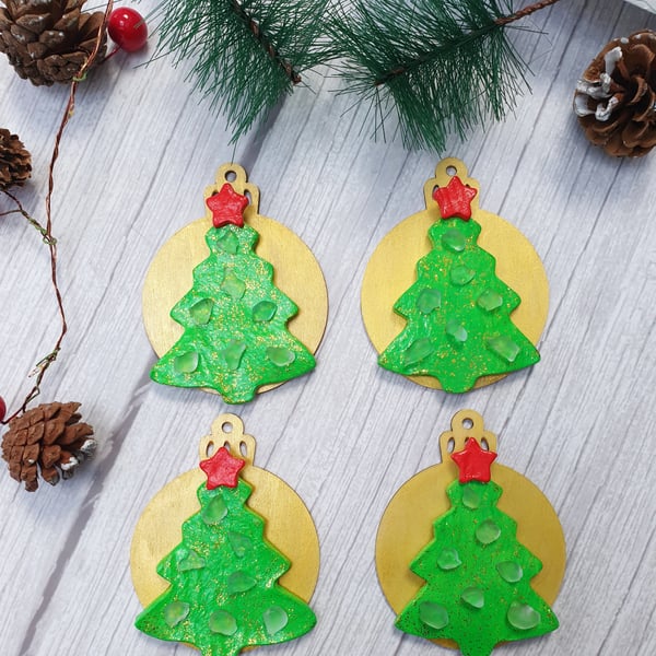 Seaglass and clay Christmas ornaments