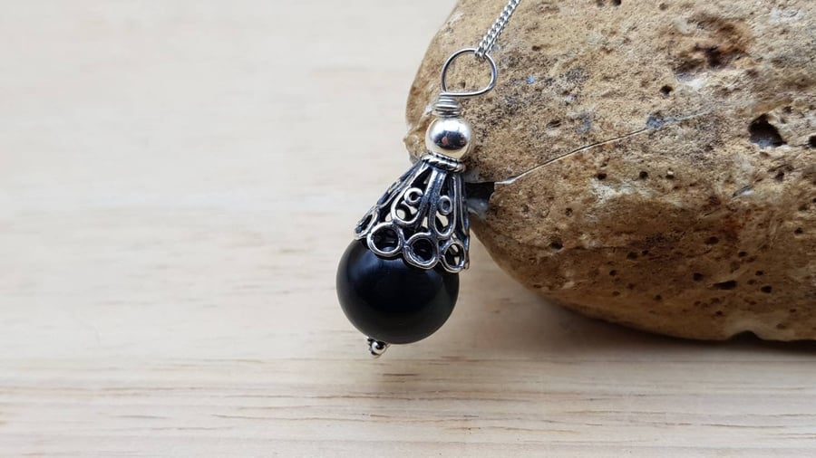 Rainbow Obsidian cone pendant. Reiki jewellery. 12mm