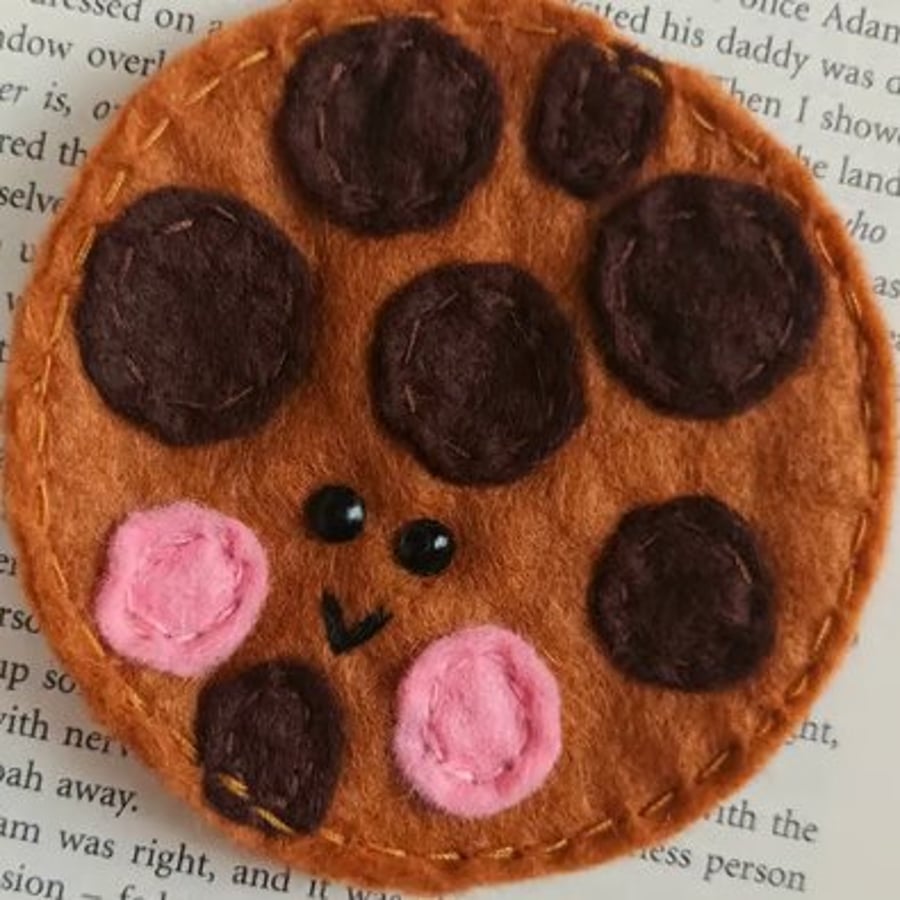Image of 'Choc chip cookie' bookmark hand sewn in wool blend felt