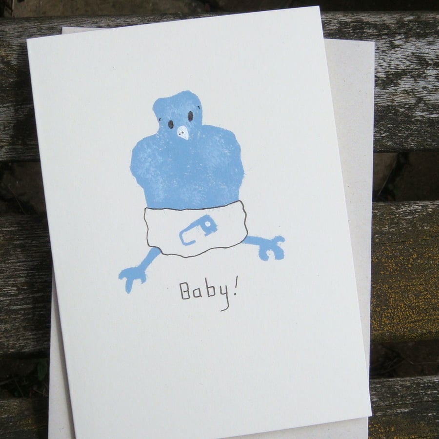 Hand painted new Baby Card bird nappy cute celebration Eco recycled