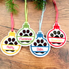 Personalised Pawprint Bauble Hanging Decoration 