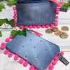 Recycled Denim Pom-pom Purse