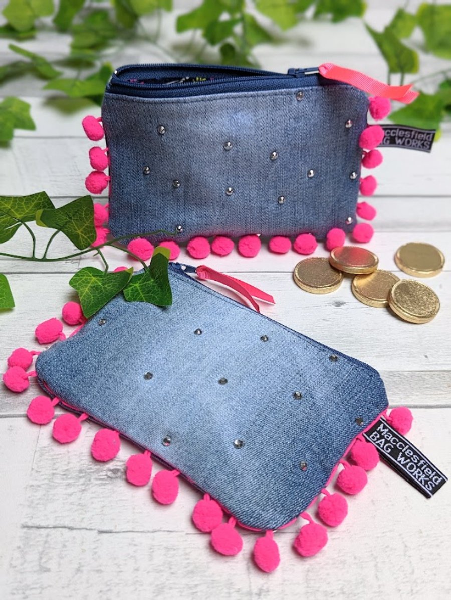 Recycled Denim Pom-pom Purse