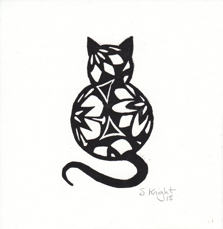 Black cat lino print