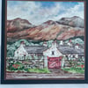 Village by the mountains layered greetings card