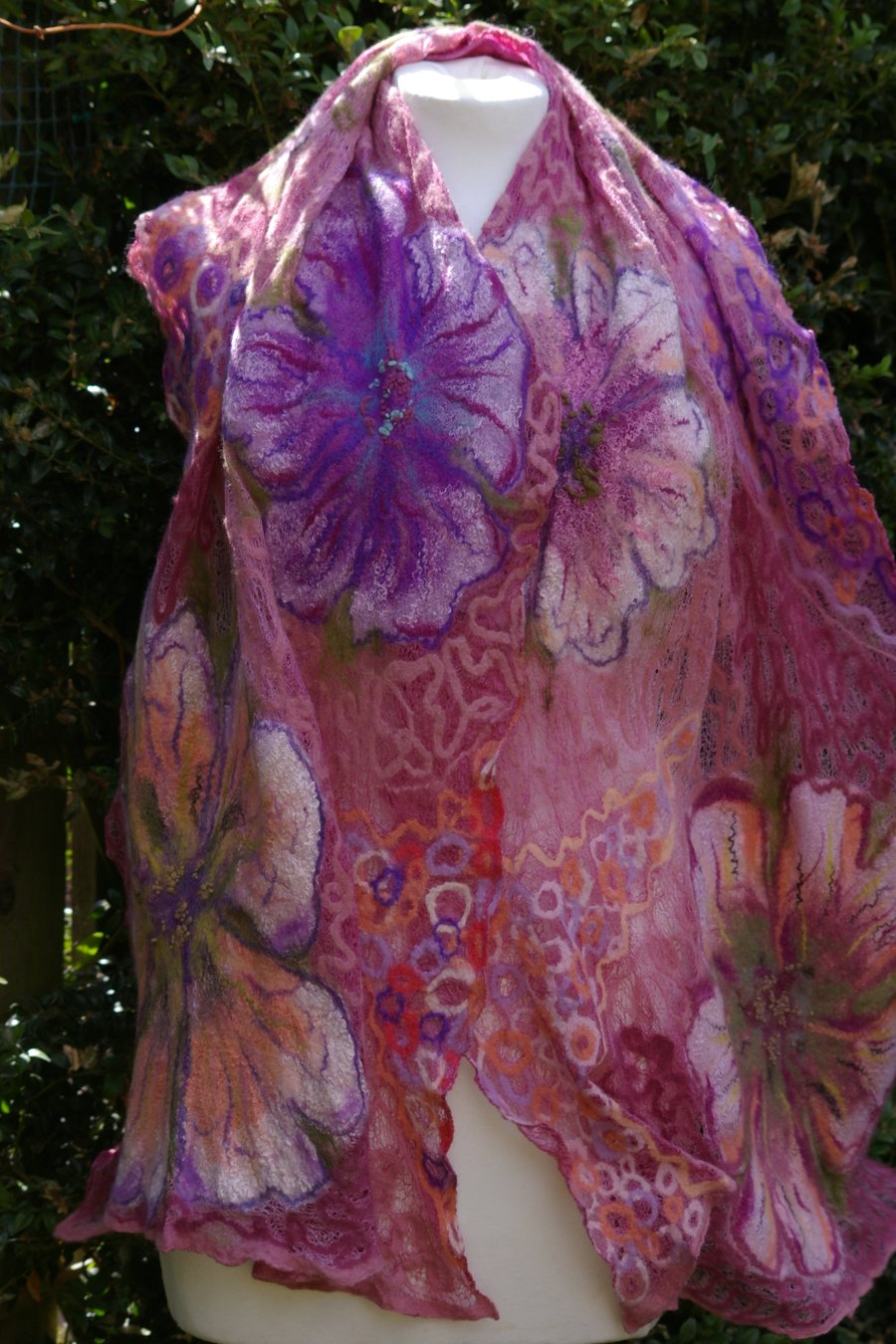 Lightweight Nuno Felted Silk Scarf – Handmade Floral Wrap