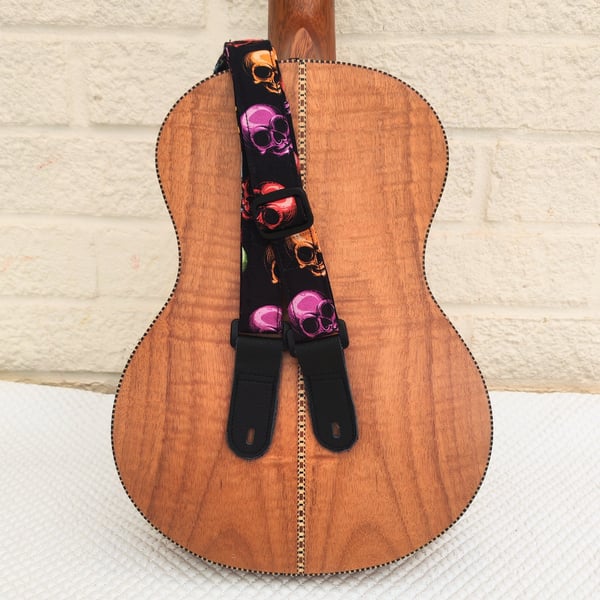1 inch Wide Adjustable Ukulele Strap with Rainbow Skulls