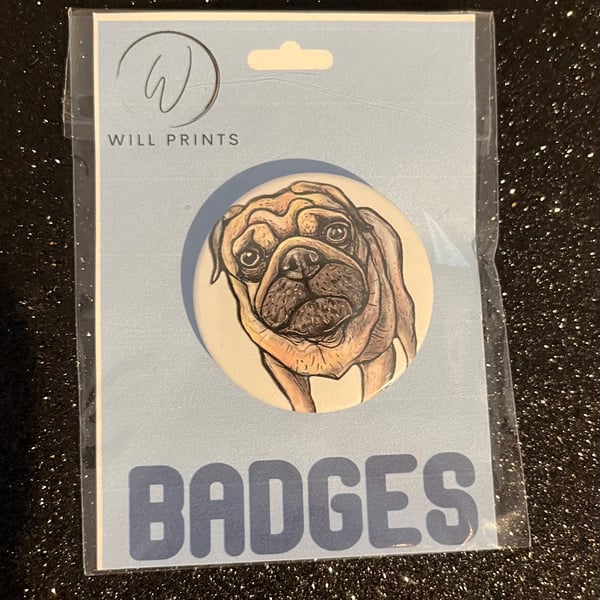 Pug dog printed Badge 45mm