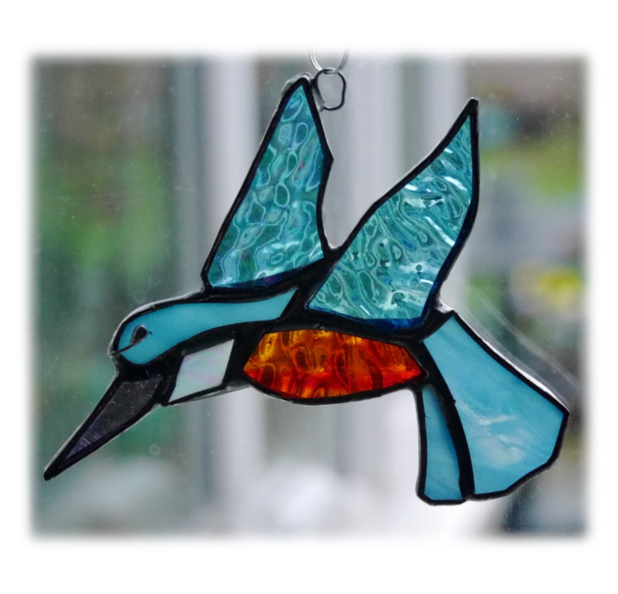 Kingfisher Suncatcher Stained Glass British Bird Handmade 043