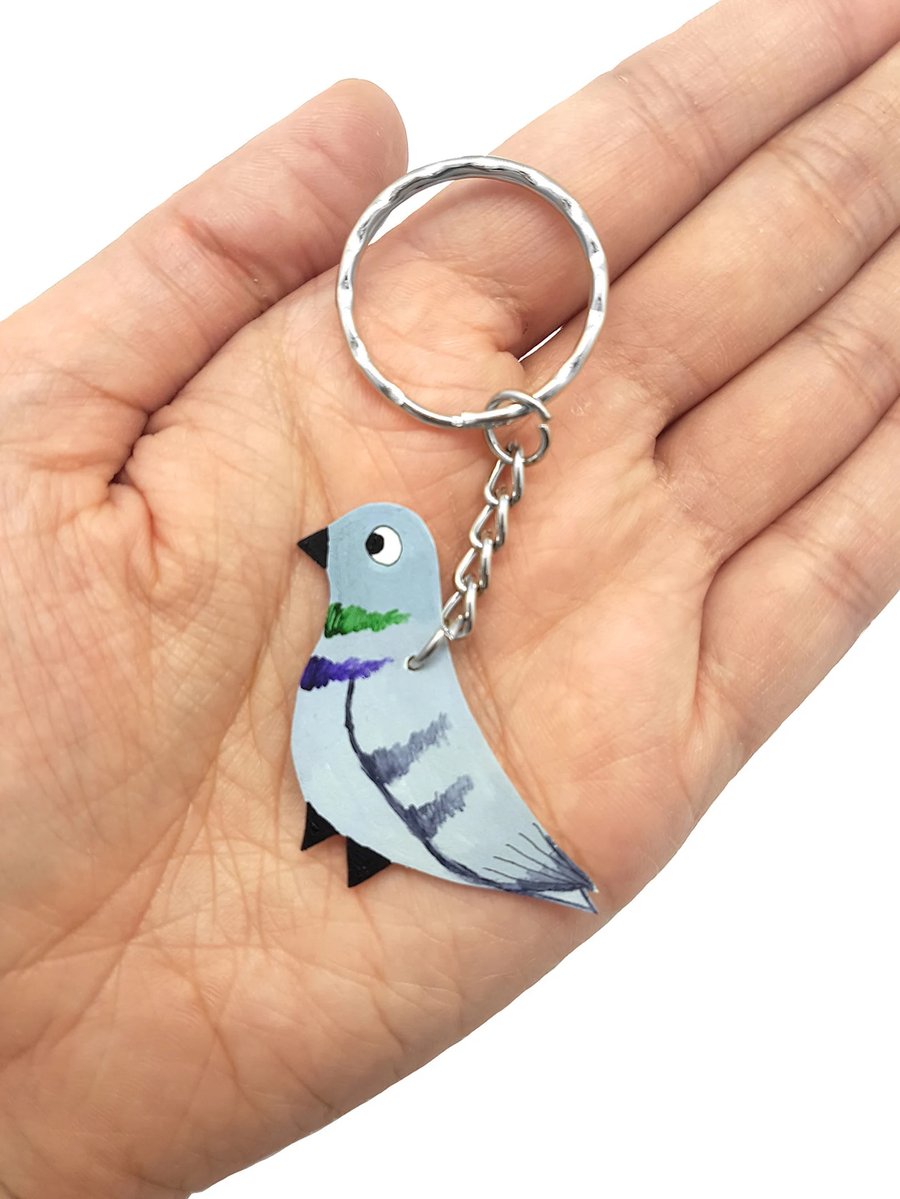 Pigeon Keyring - Handpainted - Bag Charm