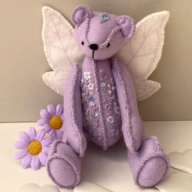 SOLD reserved for SP Angel bear, embroidered artist teddy bear by Bearlescent 