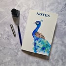 Handmade Peacock Notebook - Original artwork cover, blank inside. 