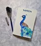Handmade Peacock Notebook - Original artwork cover, blank inside. 