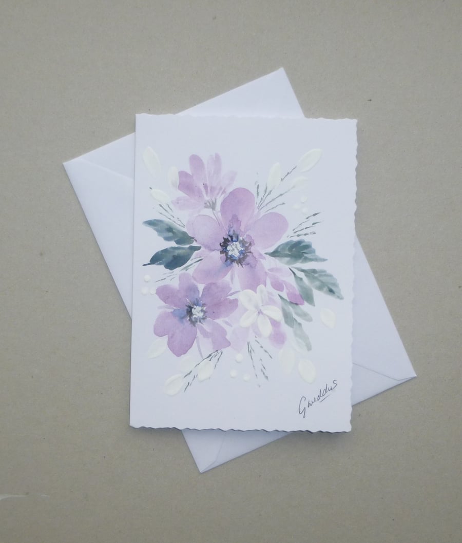 hand painted blank greetings card ( ref FA62 E1 )