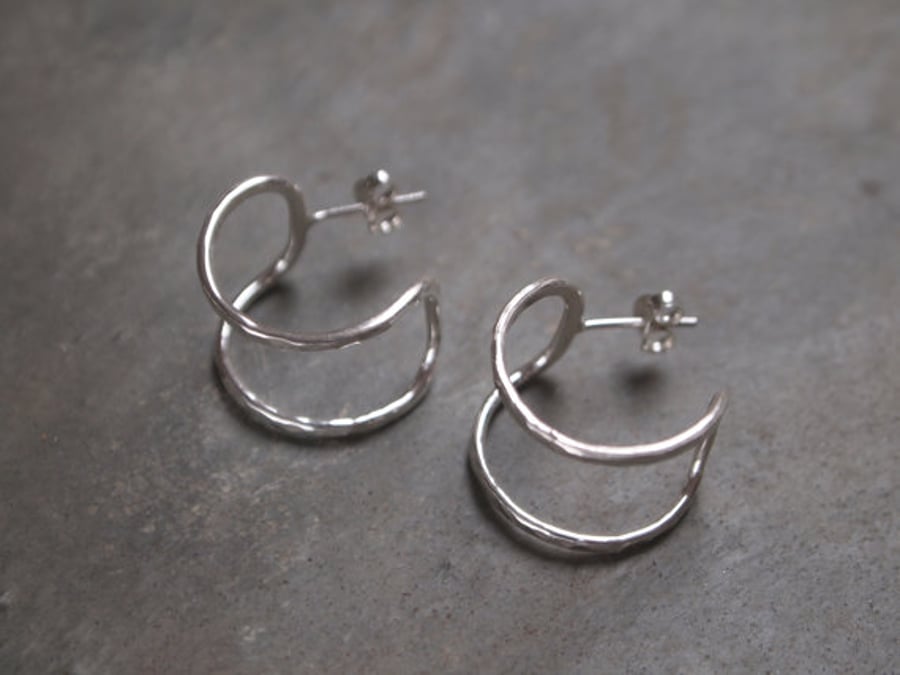 Silver double hoop earrings