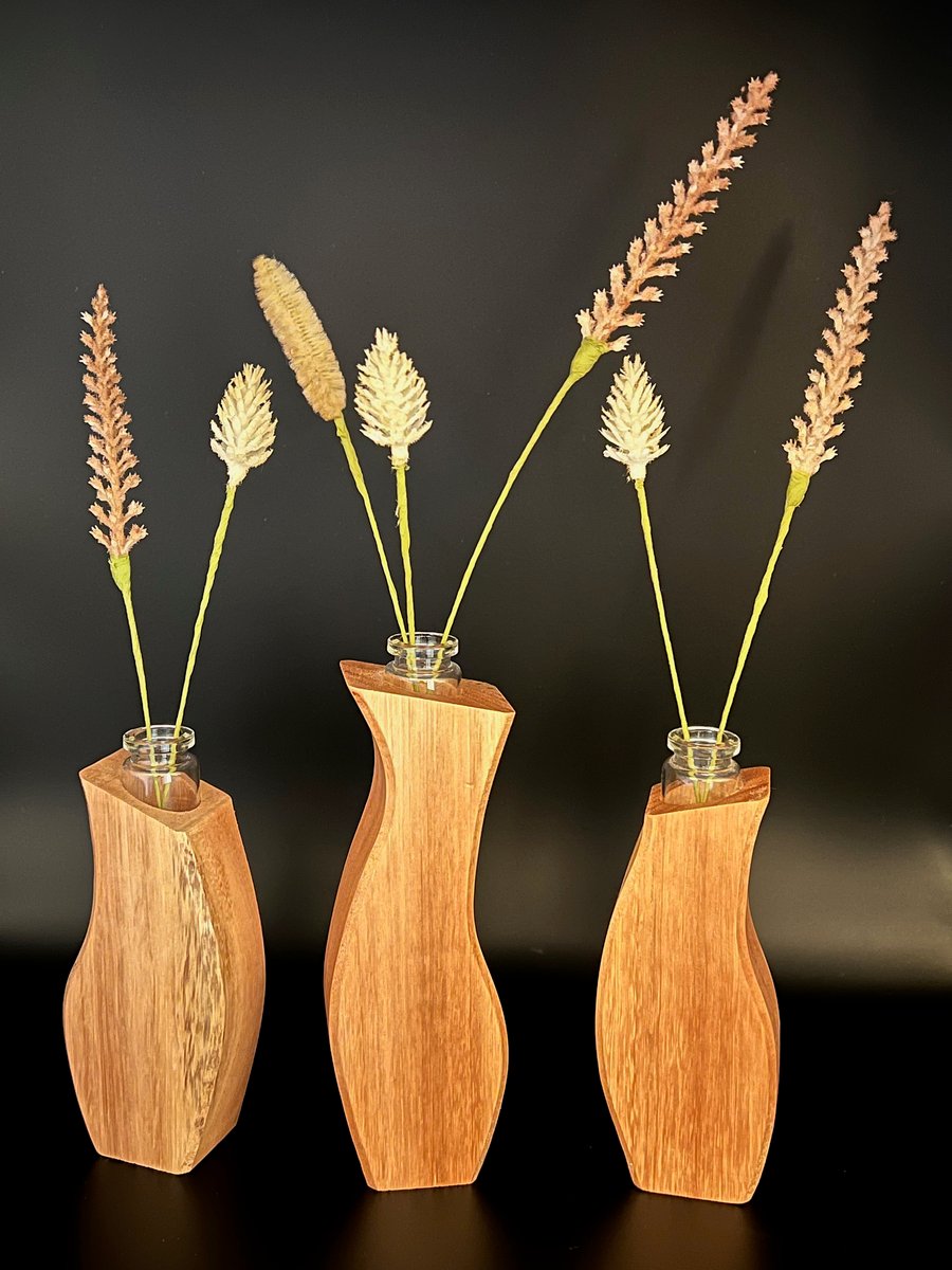 Set of 3 Handcrafted Wooden Thumb Vases