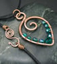 Copper Wire Wrapped Pendant & Earrings Set with Teal Glass Beads - Image 4