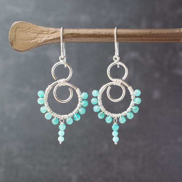 Sterling Silver Dangle Earrings with Amazonite Gemstone Beads