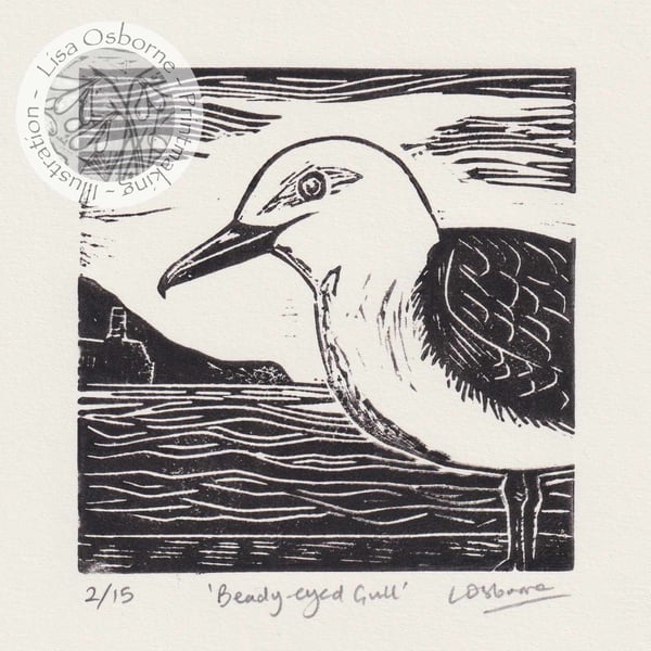 Beady-eyed Gull - original linocut