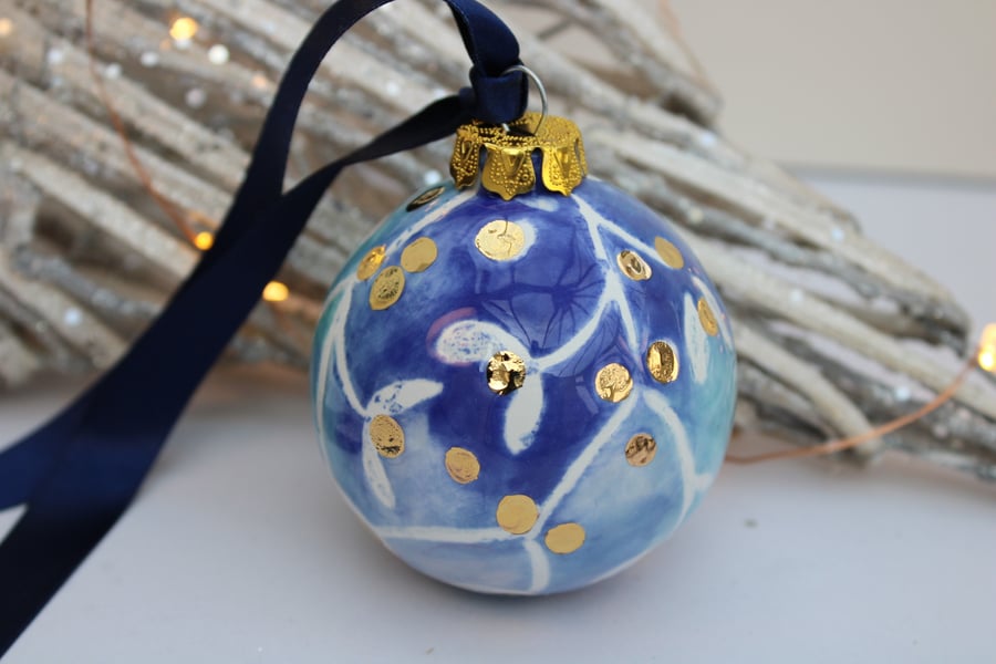 Mistletoe ceramic bauble.