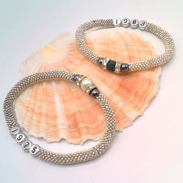 Personalised Pave and Haematite Bead Snowflake Birthstone & Birth Year Bracelet