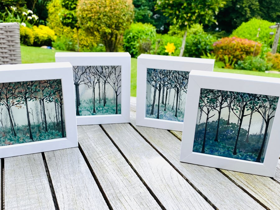 Set of 4 seasons pictures in 3 d fused glass 