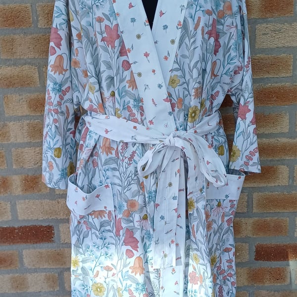 Bath robe floral summer cotton dressing gown one size 10 to 16 bath robe